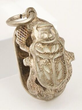 Vintage Egyptian Scarab Beetle Necklace Pendant Charm 3D Relief 800 Silver